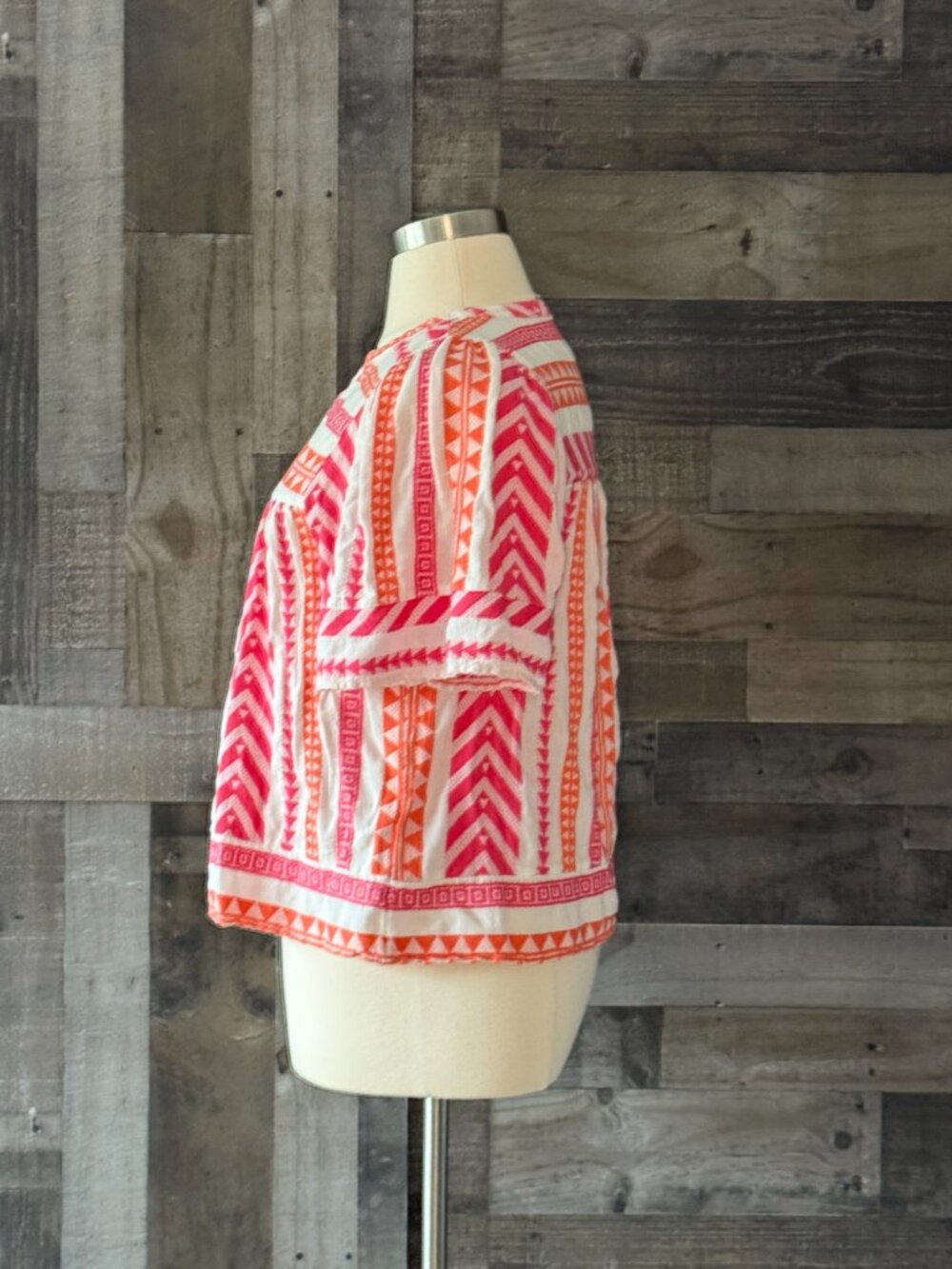 Pink orange embroidered peasant top large tropical beach feminine barbiecore - Picture 5 of 10